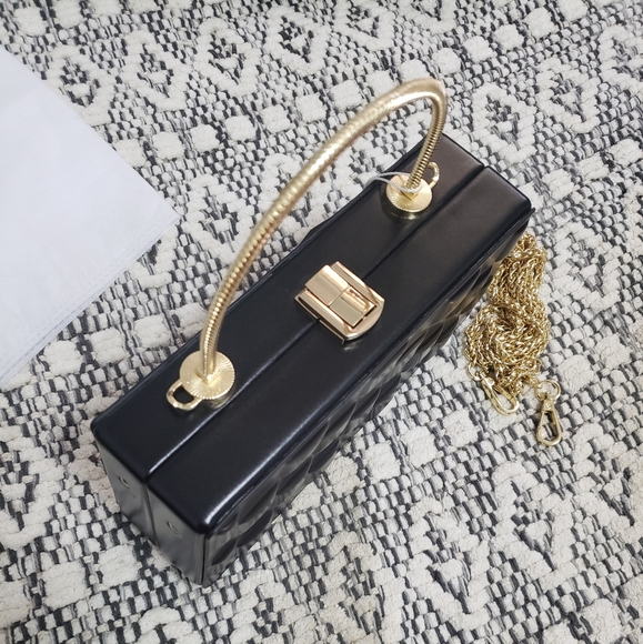MW Black Box Gold Chain Clutch Crossbody Bag - Picture 4 of 10